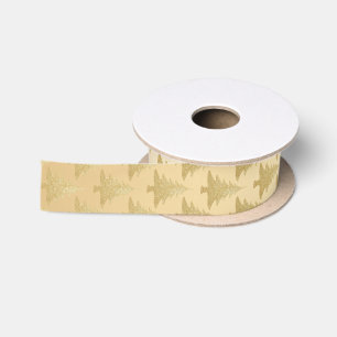 金ゴールドエレガントグリッタークリスマスツリーパターン サテンリボン