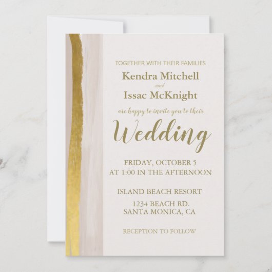 金ゴールドエレガントグリッタークリームクラス招待状 招待状 (正面)