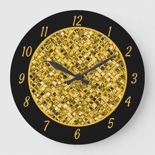 金ゴールドエレガントグリッターグラムスパークルシック ラージ壁時計 (正面)