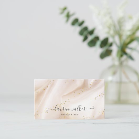 金ゴールドエレガントグリッターサテンメイクアップ及びヘア 名刺 (スタンド正面)