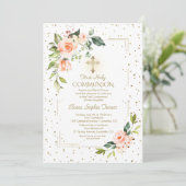 金ゴールドエレガントグリッターサンゴの花神聖な聖餐式 招待状 (スタンド正面)