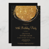 金ゴールドエレガントグリッターサークル50th誕生日パーティー 招待状 (正面/裏面)
