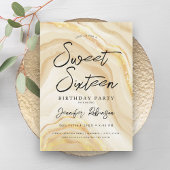 金ゴールドエレガントグリッターシックマーブルグラムスウィート16 招待状