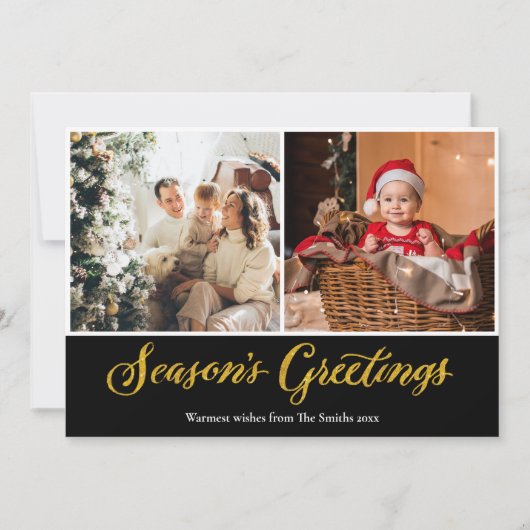 金ゴールドエレガントグリッターシーズンのクリスマスの挨拶 シーズンカード (正面)