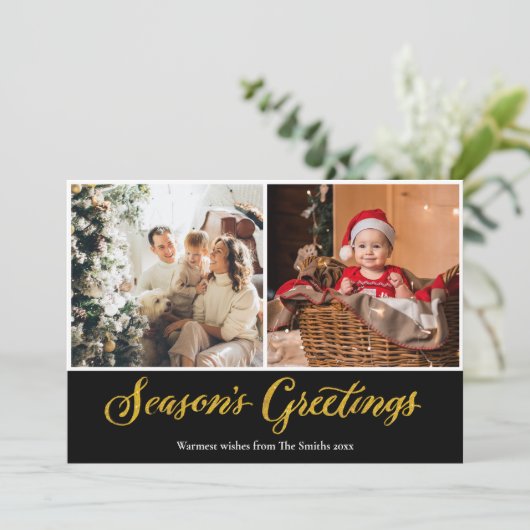 金ゴールドエレガントグリッターシーズンのクリスマスの挨拶 シーズンカード (スタンド正面)