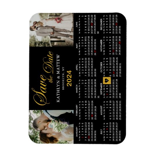 金ゴールドエレガントグリッタースクリプト2 Photo Save the Date マグネット (縦)