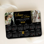 金ゴールドエレガントグリッタースクリプト2 Photo Save the Date マグネット<br><div class="desc">金ゴールドエレガントグリッタースクリプト「日付を保存」マグネット2024年のカレンダーと2つの美しい写真。金ゴールドハート型マーカーを移動するにはクリック>青'パーソナライズ' >下へスクロールクリックする>デザインツールを使用して編集ツール' '下に移動するには、ハート型マーカーを見つけます – あなたの日付に離れは、ハート型マーカーをドラッグします。すべての文字は、自分の詳細で簡単かつ迅速にパーソナライズするために事前に配置されている。</div>