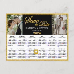 金ゴールドエレガントグリッタースクリプト2 Photo Save the Date 案内ポストカード