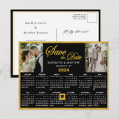 金ゴールドエレガントグリッタースクリプト2 Photo Save the Date 案内ポストカード (正面/裏面)