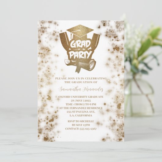 金ゴールドエレガントグリッタースタイリッシュ卒業党 招待状 (スタンド正面)