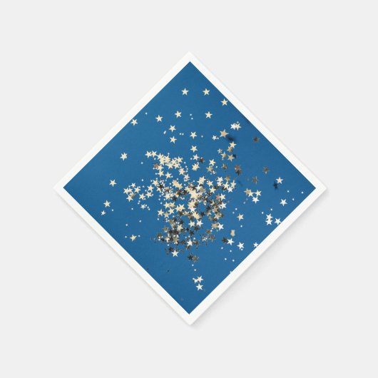 金ゴールドエレガントグリッタースターズオンブルーペーパーナプキン スタンダードカクテルナプキン (角)