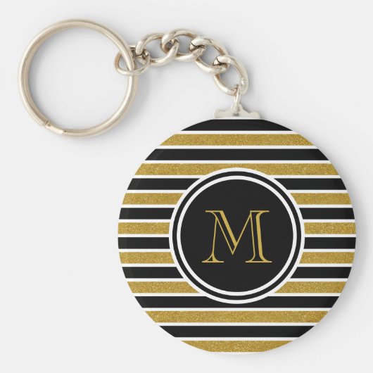金ゴールドエレガントグリッターストライプモノグラム キーホルダー (正面)