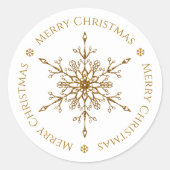 金ゴールドエレガントグリッタースノーフレークメリークリスマス ラウンドシール (正面)