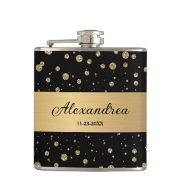 金ゴールドエレガントグリッタースパークルブラックパーソナライズ フラスク