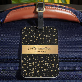 金ゴールドエレガントグリッタースパークルブラックパーソナライズ ラゲッジタグ