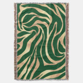 金ゴールドエレガントグリッターゼブラグリーンアニマルプリント スローブランケット (正面縦)