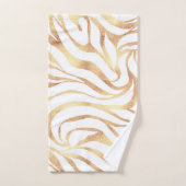 金ゴールドエレガントグリッターゼブラホワイトアニマルプリント バスタオルセット (ハンドタオル)