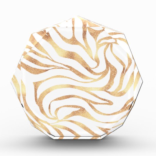 金ゴールドエレガントグリッターゼブラホワイトアニマルプリント フォトブロック (正面)