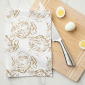 金ゴールドエレガントグリッタータイガープリントホワイトデザイン キッチンタオル (四つ折り)