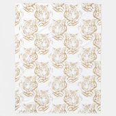 金ゴールドエレガントグリッタータイガープリントホワイトデザイン フリースブランケット (正面)