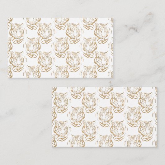 金ゴールドエレガントグリッタータイガープリントホワイトデザイン 名刺 (正面/裏面)