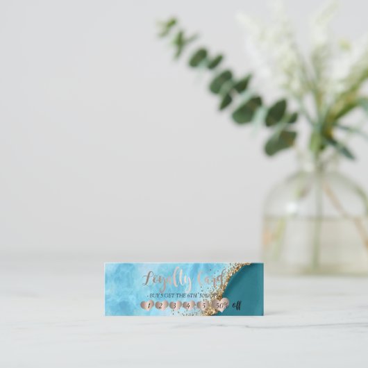 金ゴールドエレガントグリッターターコイズマーブルハート ロイヤリティカード (スタンド正面)