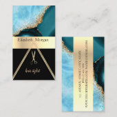 金ゴールドエレガントグリッターターコイズ大理石，はさみ 名刺 (正面/裏面)