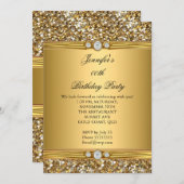 金ゴールドエレガントグリッターダイヤモンドバースデーパーティー2 招待状 (正面/裏面)