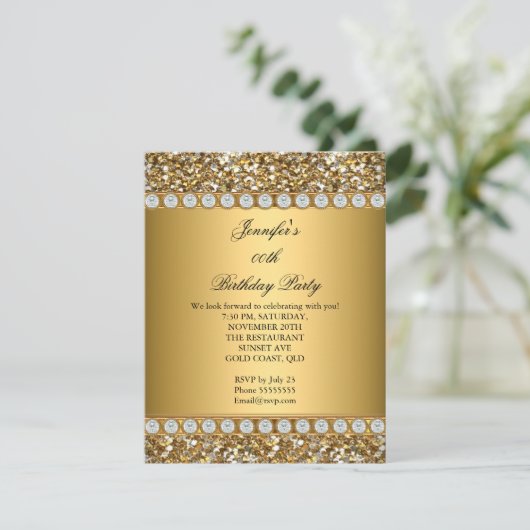 金ゴールドエレガントグリッターダイヤモンドバースデーパーティー3 招待状 (スタンド正面)