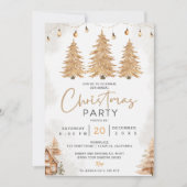 金ゴールドエレガントグリッターツリークリスマスパーティー 招待状 (正面)