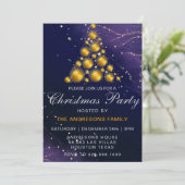 金ゴールドエレガントグリッターツリーブルークリスマスパーティー 招待状 (スタンド正面)