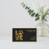 金ゴールドエレガントグリッタードッグポーラブオンブラック 名刺 (スタンド正面)