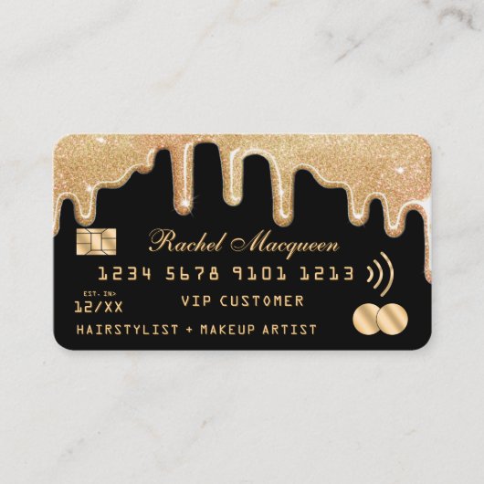 金ゴールドエレガントグリッタードリップスブラッククレジット 名刺 (正面)