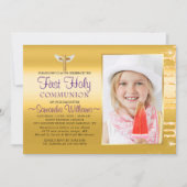 金ゴールドエレガントグリッタードリップフォトファースト聖餐式 招待状 (正面)
