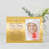 金ゴールドエレガントグリッタードリップフォトファースト聖餐式 招待状 (スタンド正面)