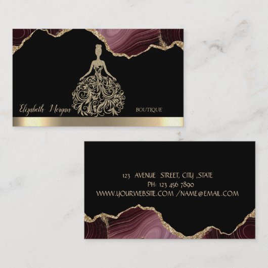 金ゴールドエレガントグリッタードレスブルガンディアゲート 名刺 (正面/裏面)