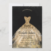 金ゴールドエレガントグリッタードレス、ブライダルシャワー 招待状 (正面)