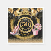 金ゴールドエレガントグリッターナプキンスと赤面ヒール スタンダードカクテルナプキン (正面)