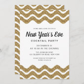 金ゴールドエレガントグリッターニューイヤーイーブカクテルパーティー 招待状 (正面/裏面)