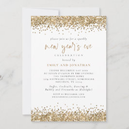 金ゴールドエレガントグリッターニューイヤーイーブホワイト 招待状