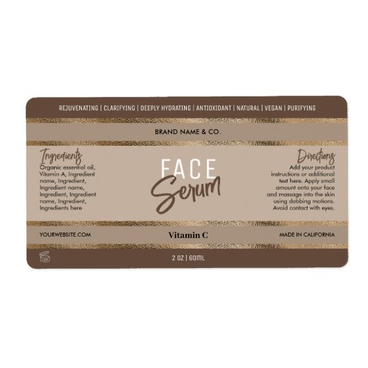 金ゴールドエレガントグリッターニュートラルベージュコスメティックボトル ラベル (正面)