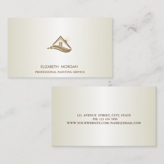 金ゴールドエレガントグリッターハウスロフブラシ 名刺 (正面/裏面)