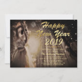 金ゴールドエレガントグリッターハッピー·ニューイヤー踊りパーティー 招待状 (正面)