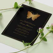 金ゴールドエレガントグリッターバタフライブライダルシャワー 招待状