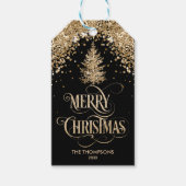 金ゴールドエレガントグリッターパインツリーメリークリスマス ギフトタグ (正面)