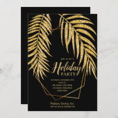 金ゴールドエレガントグリッターパームホリデークリスマス招待状 (正面/裏面)