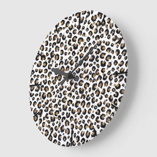 金ゴールドエレガントグリッターヒョウ柄 ラージ壁時計 (傾斜)