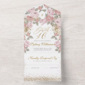 金ゴールドエレガントグリッターピンクピーニースウィート16誕生日 オールインワン招待状 (内側)