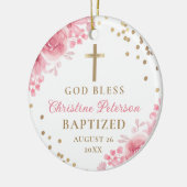 金ゴールドエレガントグリッターピンクフローラバプテスマ写真 セラミックオーナメント (左)