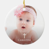 金ゴールドエレガントグリッターピンクフローラバプテスマ写真 セラミックオーナメント (裏面)